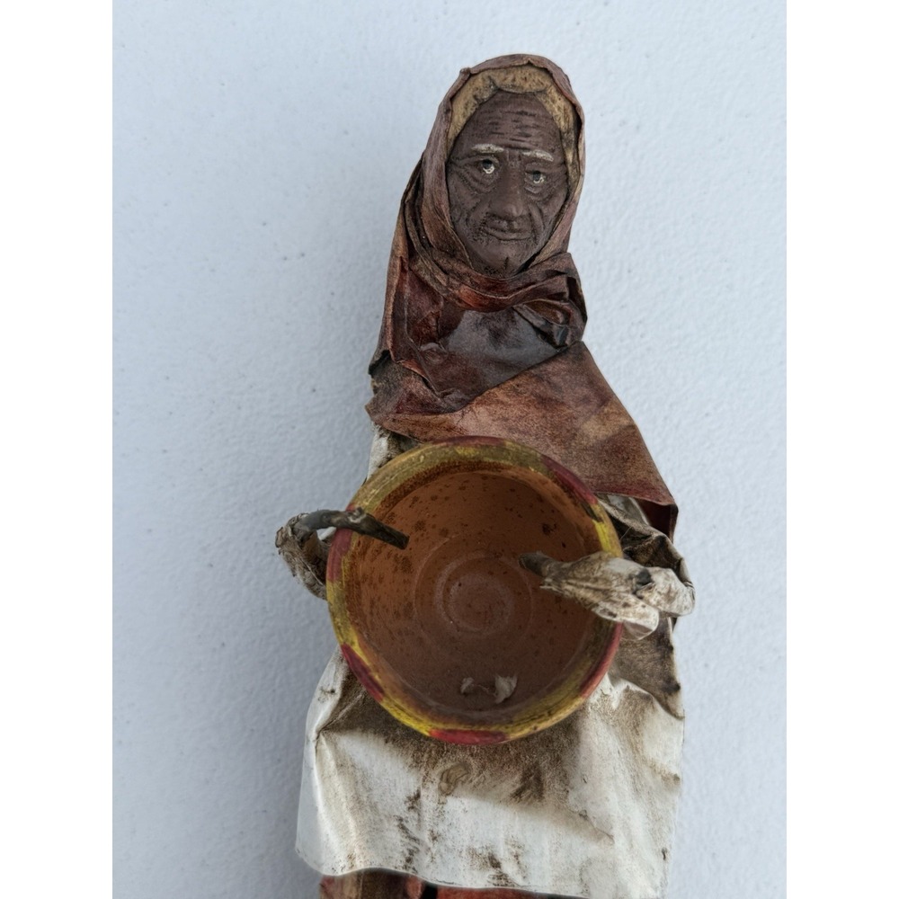 Mexican Folk Art Paper Mache Woman Holding Bowl 13"